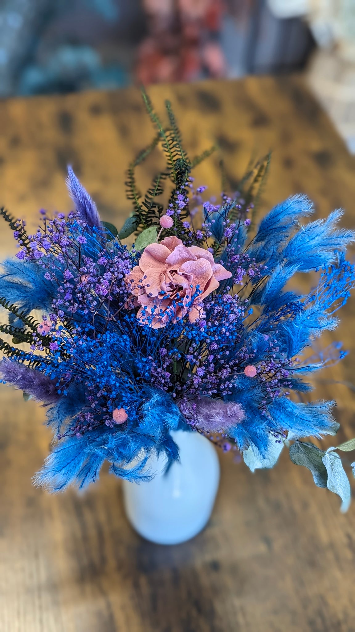 Bouquet fleurs séchées bleues et violettes3